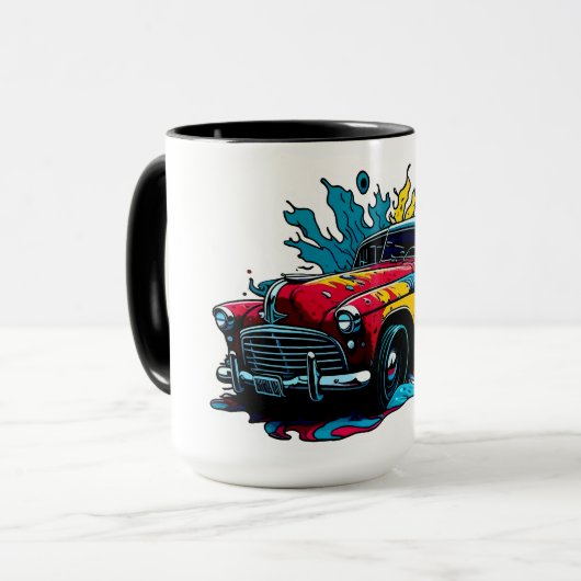 Rode & Teal Vintage Paint Splat Auto Mok (Voorkant links)