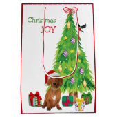 Rode teckel Hond Kerstman Hoed en kerstboom Medium Cadeauzakje (Achterkant)