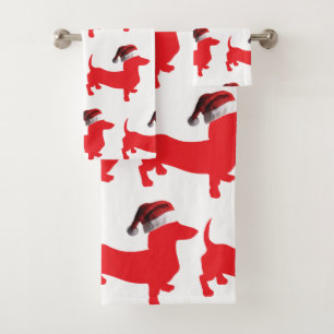 Rode Teckel met een Santa Claus Pet Bad Handdoek