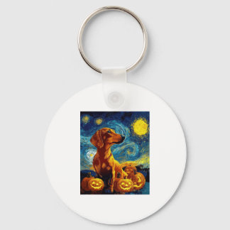 Rode Teckel van gogh sterrennacht Halloween F Sleutelhanger
