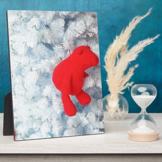 Rode Teddy-beer in de kerstboom Fotoplaat (Zijkant)