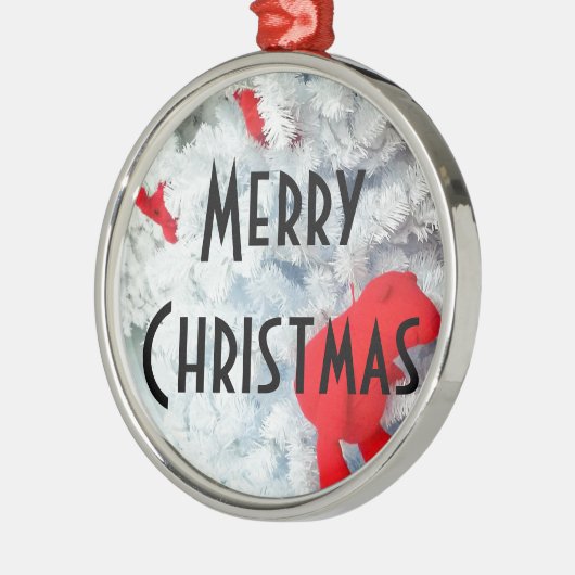 Rode Teddy-beer in de kerstboom Metalen Ornament (Links)