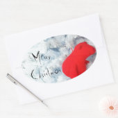 Rode Teddy-beer in de kerstboom Ovale Sticker (Envelop)