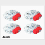 Rode Teddy-beer in de kerstboom Ovale Sticker (Vel)