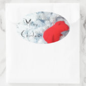 Rode Teddy-beer in de kerstboom Ovale Sticker (Tas)