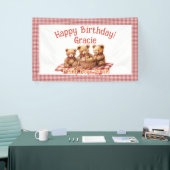 Rode Teddybeer picknick Happy Birthday Spandoek (Beurs)