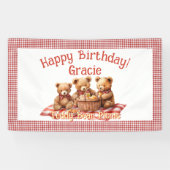 Rode Teddybeer picknick Happy Birthday Spandoek (Horizontaal)
