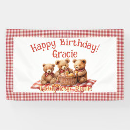 Rode Teddybeer picknick Happy Birthday Spandoek