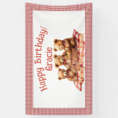 Rode Teddybeer picknick Happy Birthday Spandoek (Verticaal)