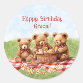 Rode teddybeer picknick verjaardagsfeest Sticker (Voorkant)