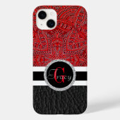 Rode teenwilgen, abstract en zwart leder en monogr Case-Mate iPhone case (Achterkant)