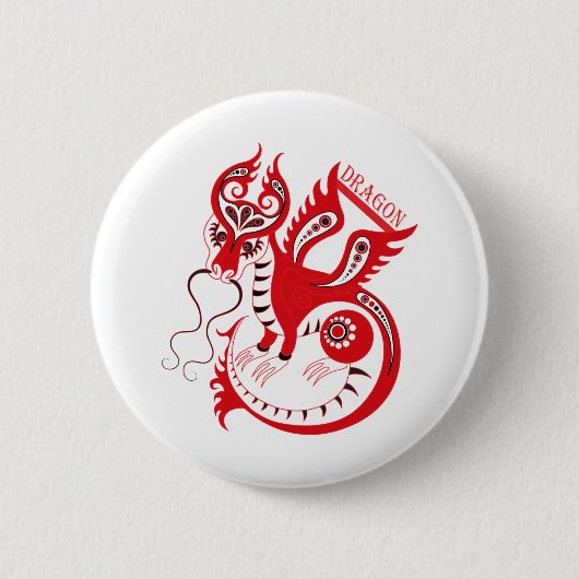 Rode Tekening Chinese Draak Ronde Button 5,7 Cm (Voorkant)