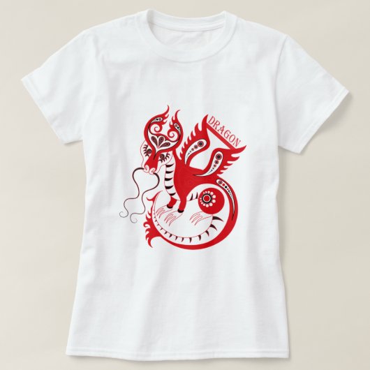 Rode tekening Chinese draak T-shirt (Design voorkant)