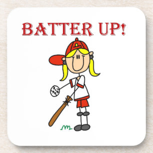 Rode tekst Batter Up Meisjes Softbal T-shirts en C Bier Onderzetter