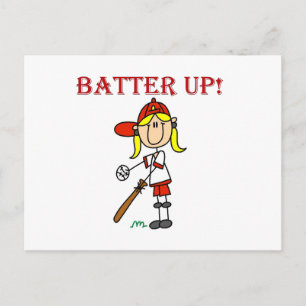 Rode tekst Batter Up Meisjes Softbal T-shirts en C Briefkaart