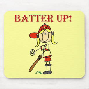 Rode tekst Batter Up Meisjes Softbal T-shirts en C Muismat