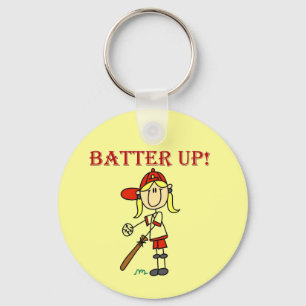 Rode tekst Batter Up Meisjes Softbal T-shirts en C Sleutelhanger