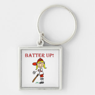Rode tekst Batter Up Meisjes Softbal T-shirts en C Sleutelhanger