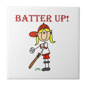 Rode tekst Batter Up Meisjes Softbal T-shirts en C Tegeltje