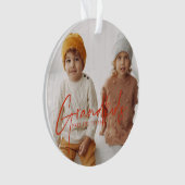 Rode tekst | Grootkinderen maken de Grote Foto van Ornament (voorkant)