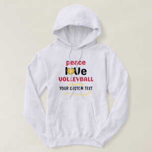 rode tekst voor Peace Love Volleyball-speler Hoodie