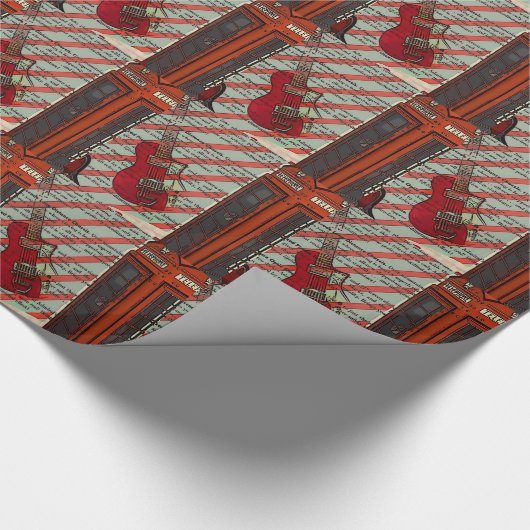 Rode Telefoon Band Rock Op Roll Elektrische Gitaar Cadeaupapier (Hoek)