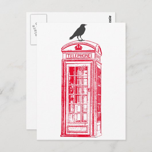 Rode Telefoon Booth & Raven Briefkaart (Voorkant / Achterkant)