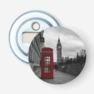Rode telefooncel en Big Ben in Londen Button Flesopener