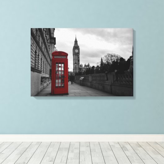 Rode telefooncel in Londen canvas Afdruk (Insitu (Houten vloer))