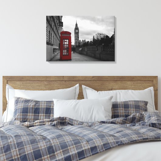 Rode telefooncel in Londen canvas Afdruk (Insitu (Slaapkamer))