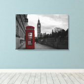 Rode telefooncel in Londen canvas Afdruk (Insitu (Houten vloer))