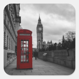 Rode telefooncel in Londen vierkante sticker