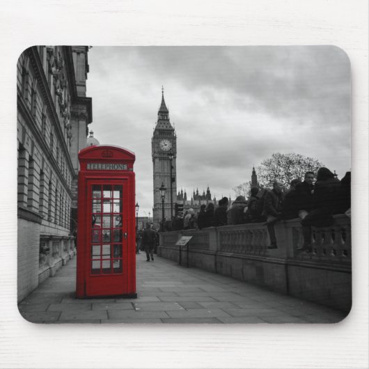 Rode telefooncel in London mousepad Muismat (Voorkant)