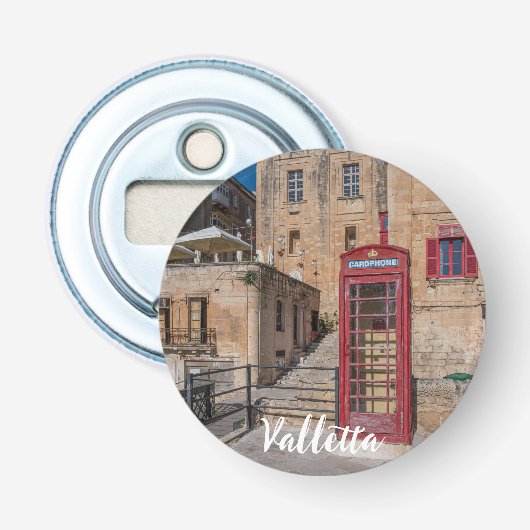 Rode telefooncel in Valletta Malta Button Flesopener (Voorkant)