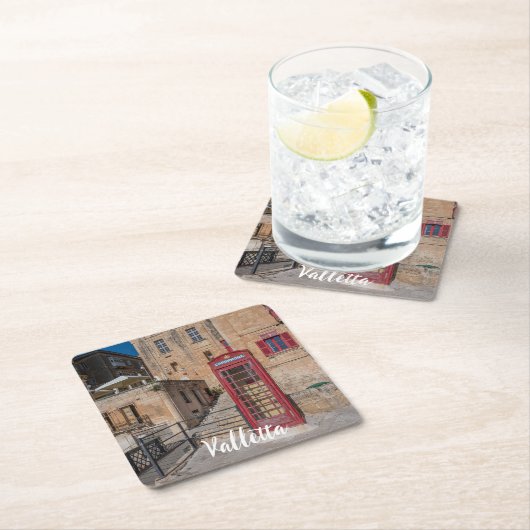 Rode telefooncel in Valletta Malta Kartonnen Onderzetters (Insitu)