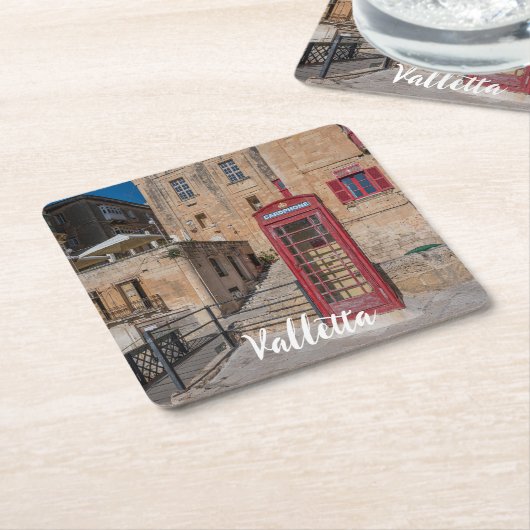 Rode telefooncel in Valletta Malta Kartonnen Onderzetters (Schuin)