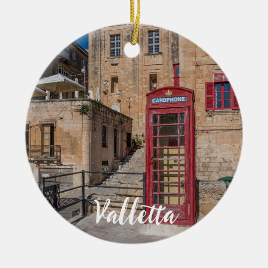 Rode telefooncel in Valletta Malta Keramisch Ornament (Voorkant)