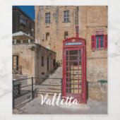 Rode telefooncel in Valletta Malta Wijn Etiket (Enkel label)