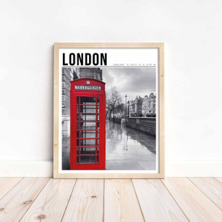 Rode telefooncel Londen zwart-wit fotografie Poster