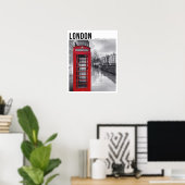 Rode telefooncel Londen zwart-wit fotografie Poster (Thuiskantoor)