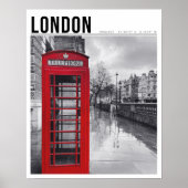 Rode telefooncel Londen zwart-wit fotografie Poster (Voorkant)
