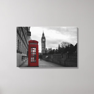 Rode telefooncel op Londense canvas Afdruk