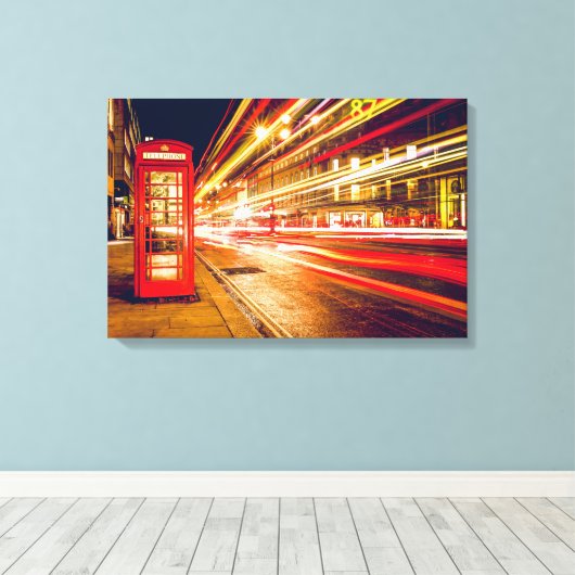 rode telefoondoos bij nacht in Londen Canvas Afdruk (Insitu (Houten vloer))