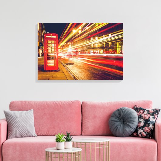  rode telefoondoos bij nacht in Londen Canvas Afdruk (Insitu (Woonkamer))