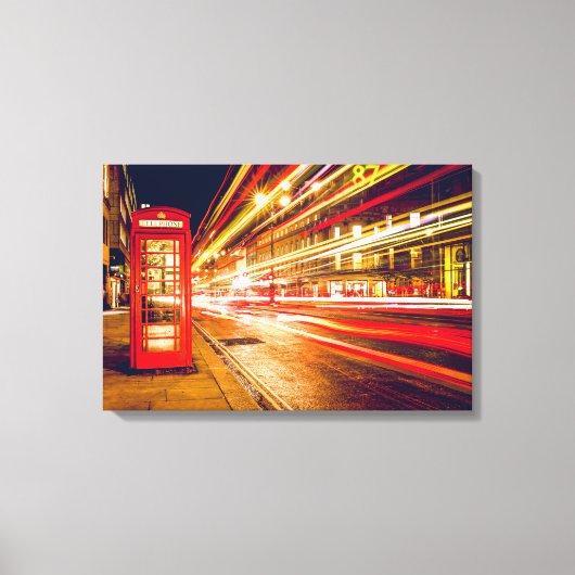  rode telefoondoos bij nacht in Londen Canvas Afdruk (Voorkant)