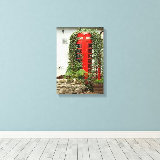 Rode telefoondoos canvas afdruk (Insitu (Houten vloer))