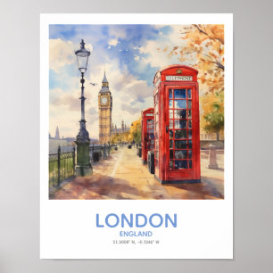 Rode telefoondozen en Big Ben - Londen, Engeland Poster