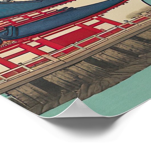 Rode tempels en meer van de Japanse  Ukiyo-e-kunst Poster (Hoek)