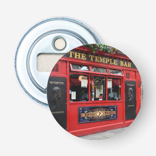 Rode Temple Bar-pub in Dublin Button Flesopener (Voorkant)