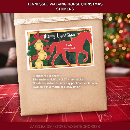 Rode Tennessee Walker Paard Kerstmis Jingle Bells Rechthoekige Sticker